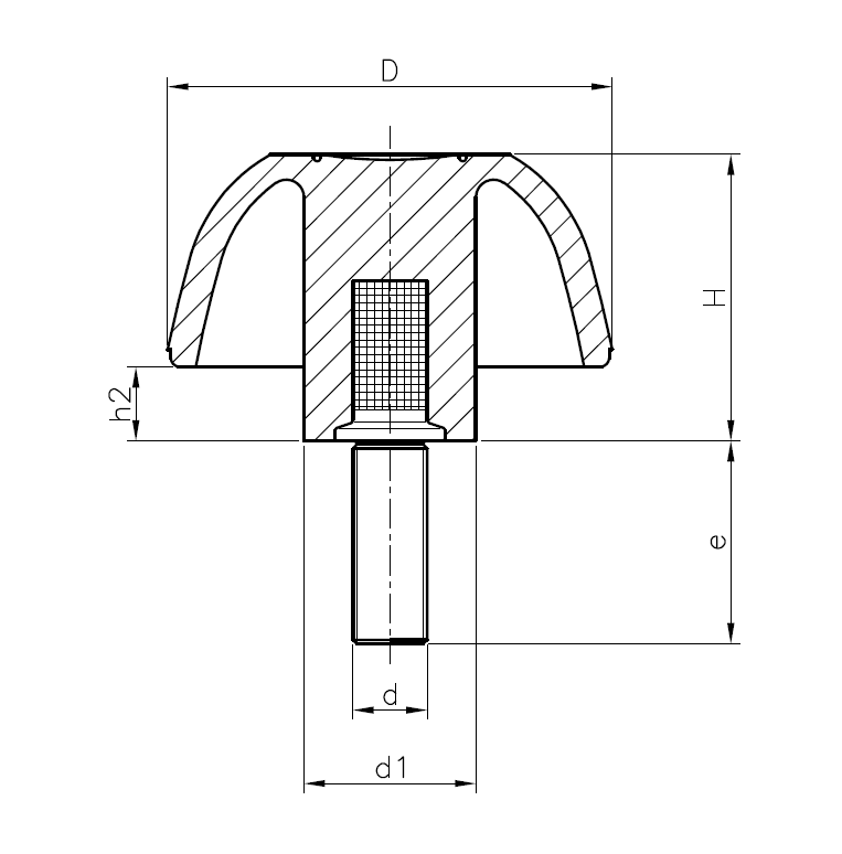 Star Knob, glass fiber reinforced polyamide, male thread M12, D=63 mm, H=40mm