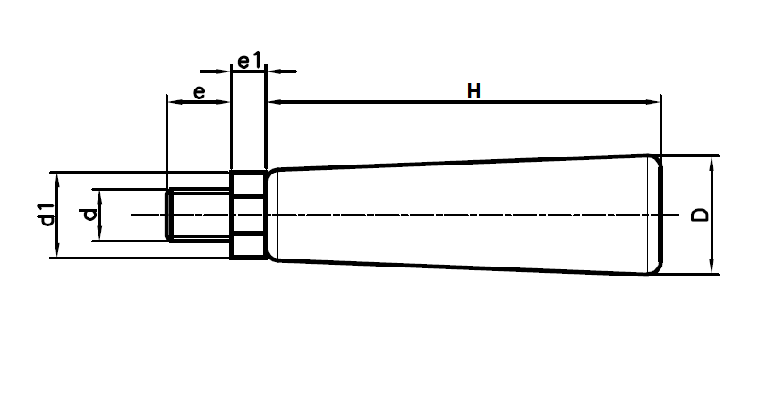 Conical knobs, polypropylene, male thread M12, D=23mm, H=80mm