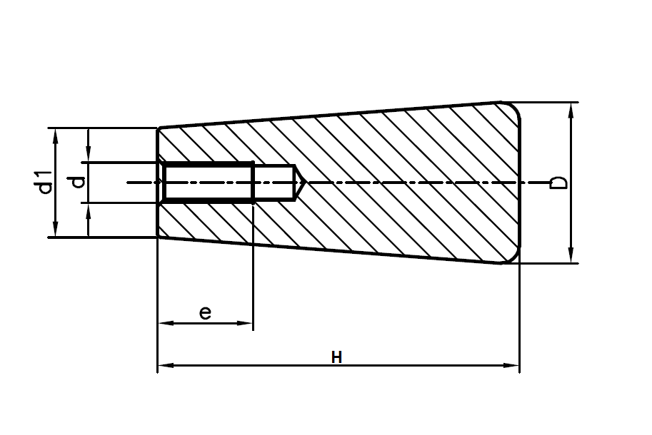 Conical knob, duroplast, female thread M8, D=25mm, H=76mm