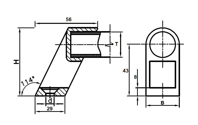 Tube stay, glass fiber reinforced polyamide, B=32 mm, H= 60 mm and D= 25 mm
