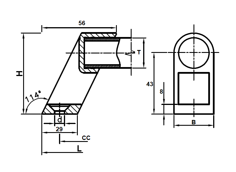 Bridge handle, aluminium, L=429, B= 32, H= 60
