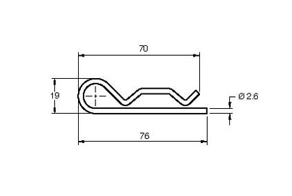 Open sealing , untreated stainless steel, L=76mm, H=19mm, tread diameter=2,6mm