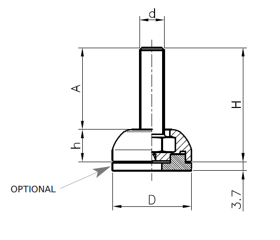 Levelling foot, steel, fixed threaded spindle, M8, base diameter = 32 mm