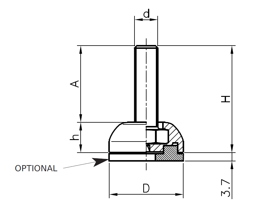 Levelling foot, stainless steel, fixed threaded spindle, M6, base diameter = 32 mm
