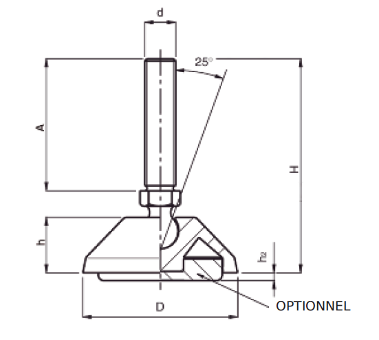 Levelling foot, steel, tiltable threaded spindle, M10, base diameter = 40 mm