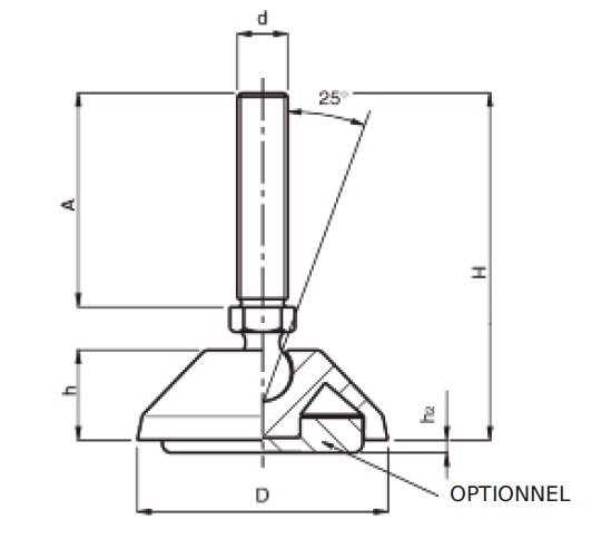 Levelling foot, steel, tiltable threaded spindle, M16x120, base diameter = 80 mm
