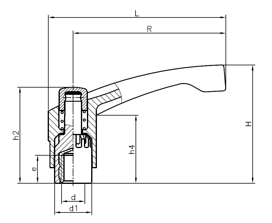 Clamping Handle, glass fiber reinforced polyamide, female thread M8, L=75mm, H=48mm