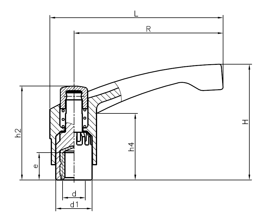 Clamping Handle, glass fiber reinforced polyamide, female thread M12, L=98mm, H=63mm
