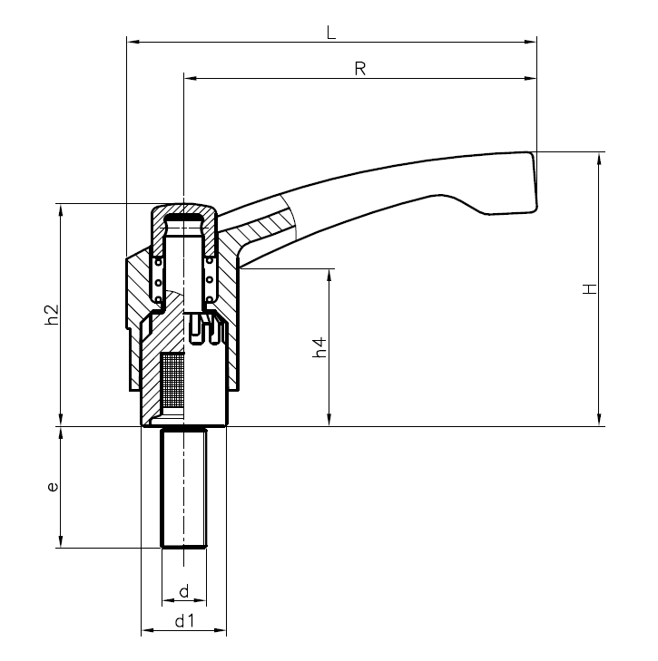 Clamping Handle, glass fiber reinforced polyamide, male thread M12, L=98mm, H=63mm