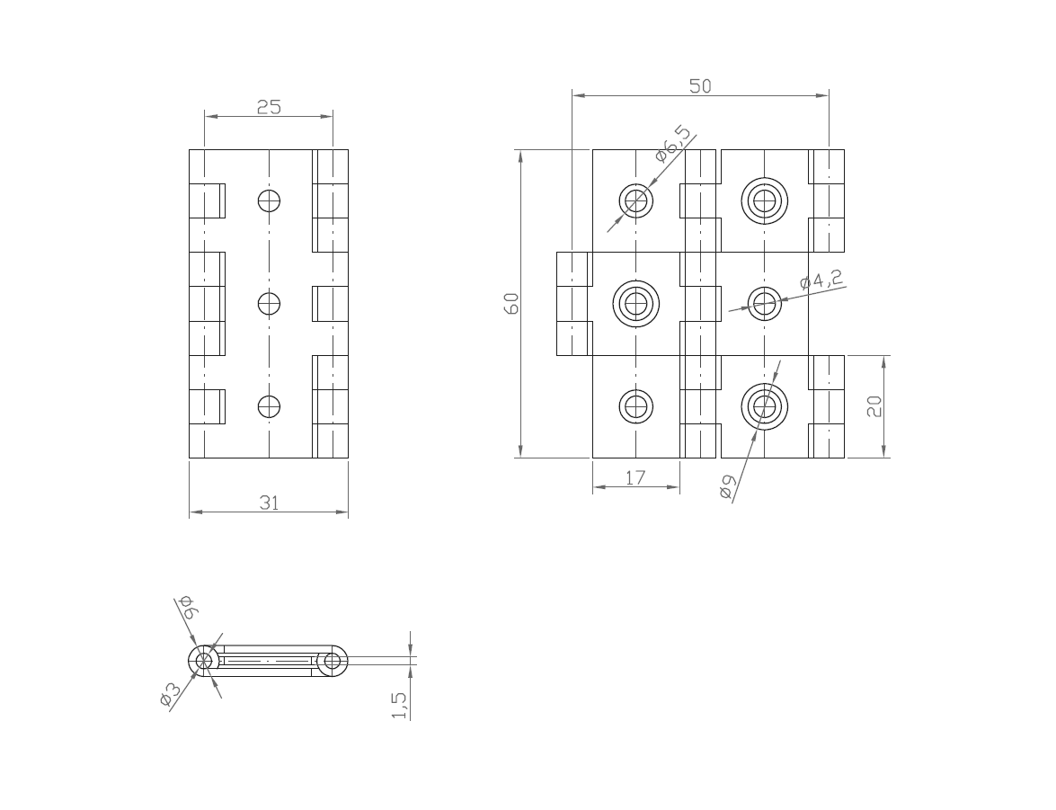 Butt hinge w/holes, steel, L=60, B=61, T=1,5