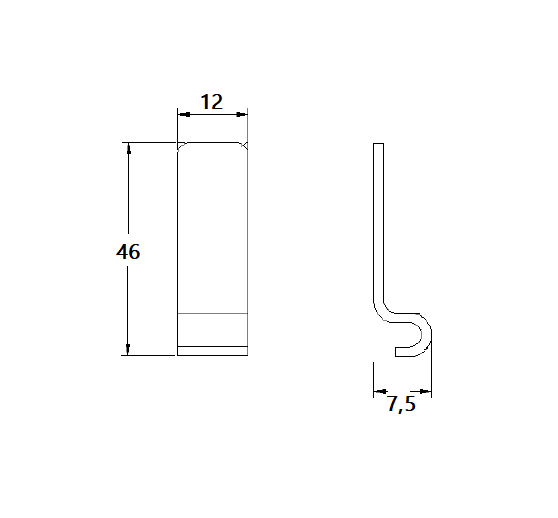 Catch plate, electro zinc plated steel, angle mounting, L=46mm, B=12mm, H=7,5mm