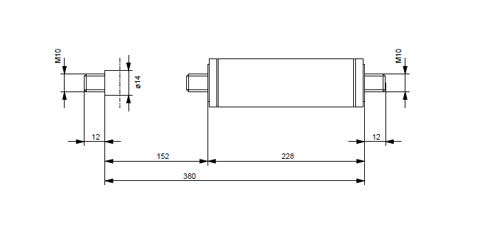 Gas spring, steel, M10 thread, stroke length = 152 mm, force = 300 N
