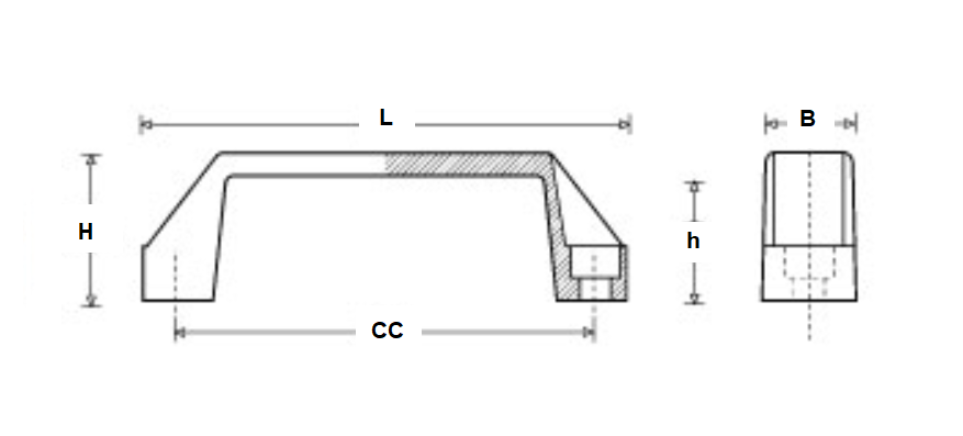 Bridge handle, glass fiber reinforced polyamide, L=134, B= 26, H= 41