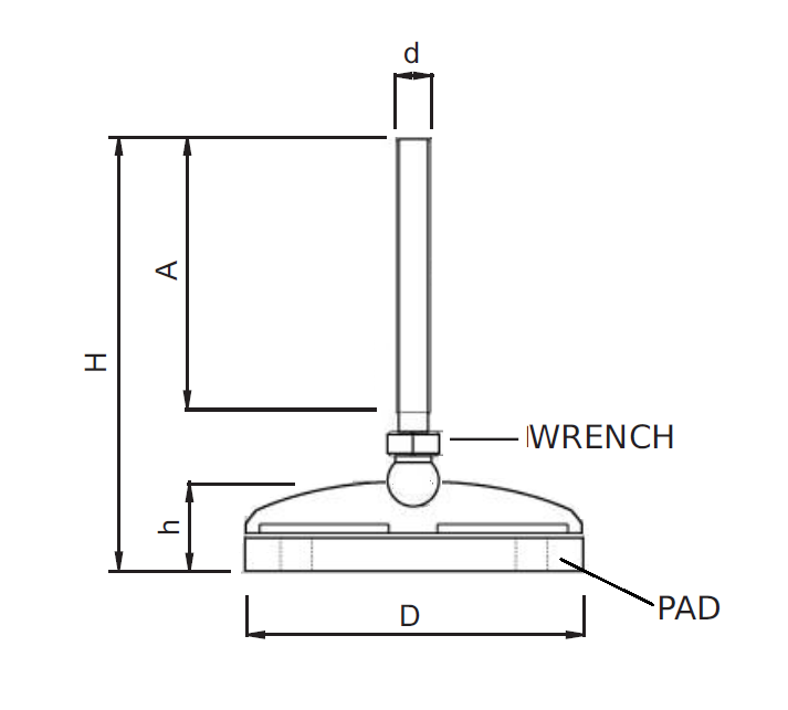 Levelling foot, steel, tiltable threaded spindle, M16, base diameter = 80 mm