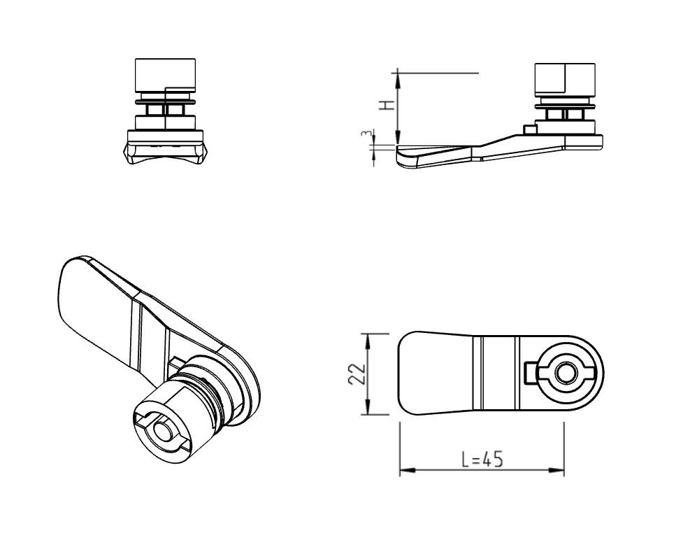 Inserts with integrated cam for quick mounting, glass fiber reinforced polyamide, series 1500, Hole distance=22mm, class IP65