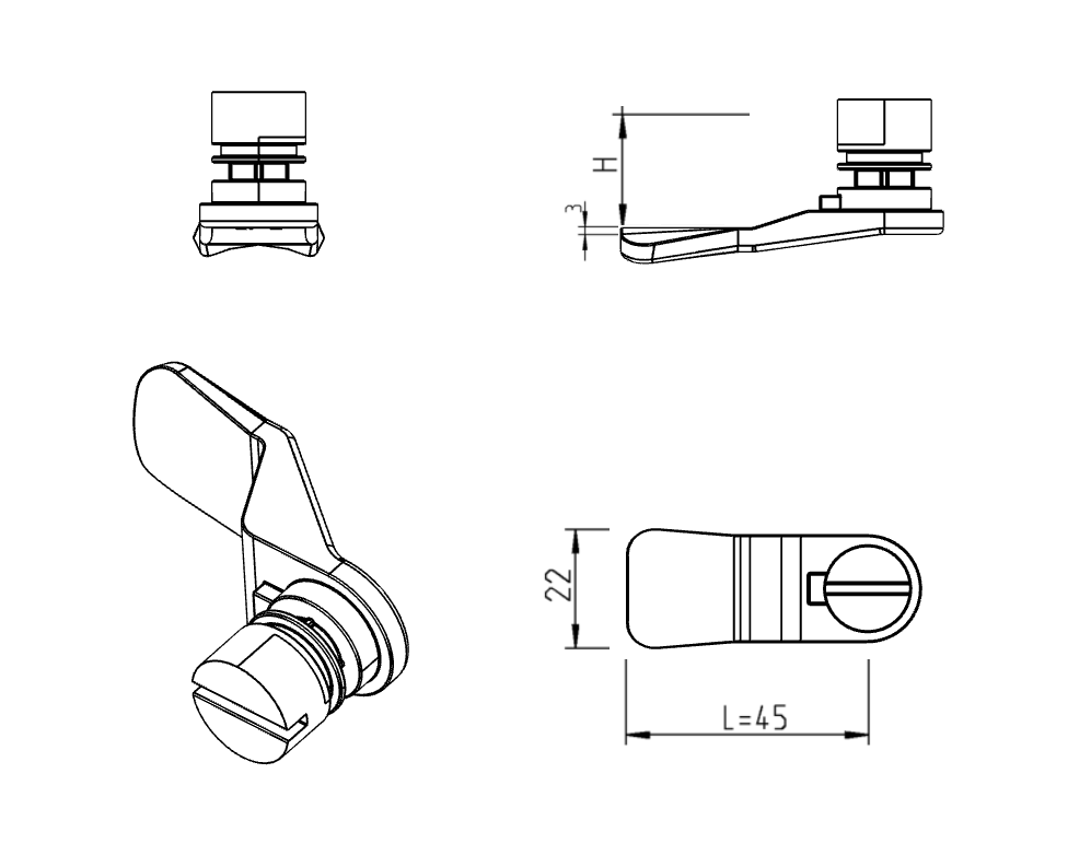 Insert with integrated cam for quick mounting, glass fiber reinforced polyamide, series 1500, H-measure=18mm, class IP65