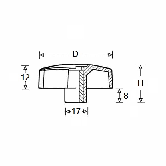 Star knob, termoplast, through thread M6, D=40 mm, H=20mm