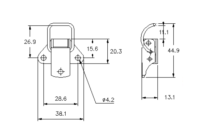 Toggle latch, stainless steel, L=44,9, B=38,1, H=13,1, not adjustable