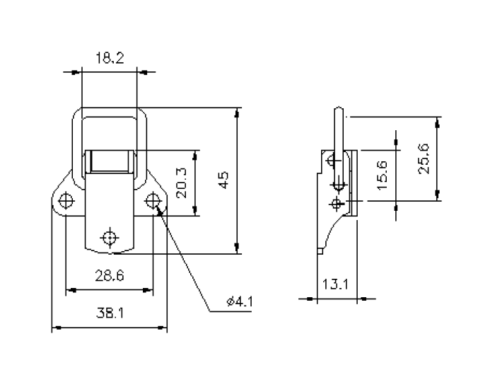 Toggle latch, stainless steel, L=45, B=38,1, H=13,1, not adjustable Toggle latch, stainless steel, L=45, B=38,1, H=13,1, not adjustable