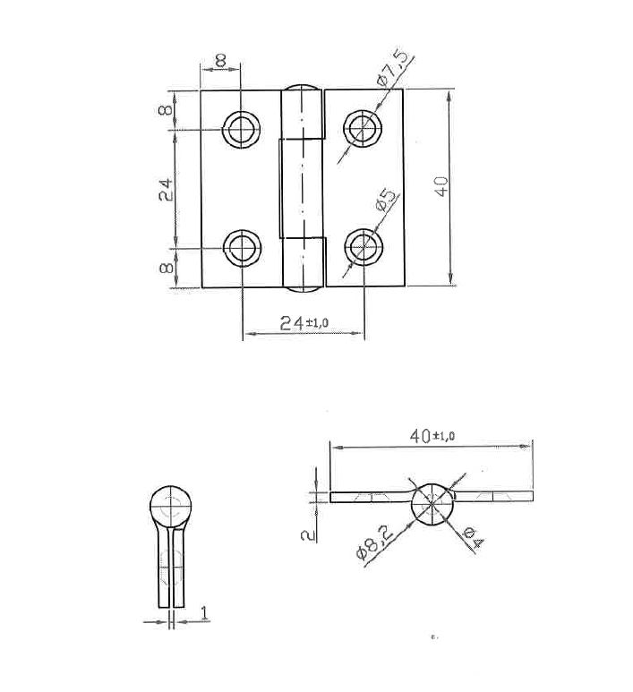 Butt hinge w/holes, stainless steel, L=40, B=40, T=2