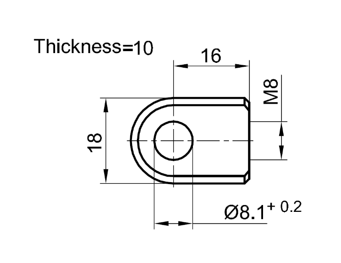 End Fitting, eyelet, stainless steel, M8, L = 16 mm