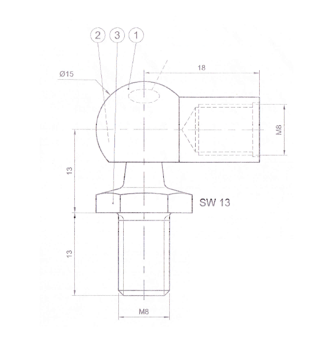 End Fitting, angle joint, stainless steel, M8, L = 18 mm