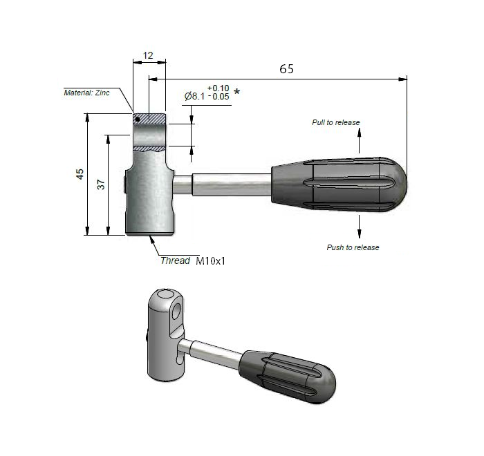 End Fitting, eyelet, die-cast zinc, M10, L = 37 mm