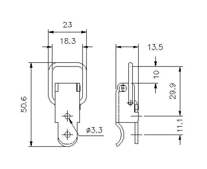 Toggle latch, stainless steel, L=50,6, B=23, H=13,5, not adjustable