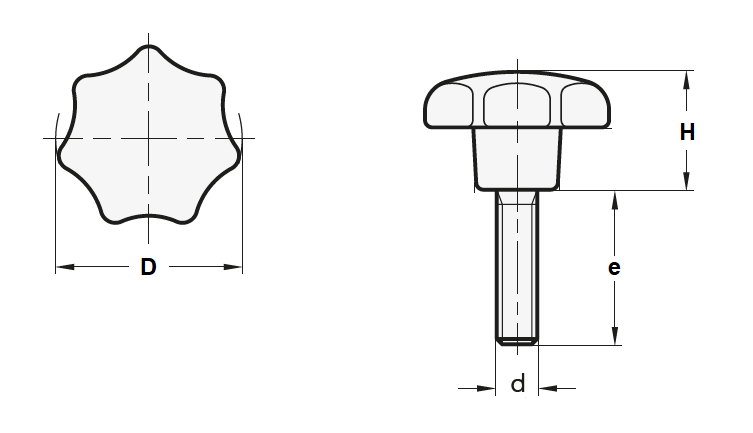 Star Knob, polyamide, male thread M10, D=50 mm, H=32mm