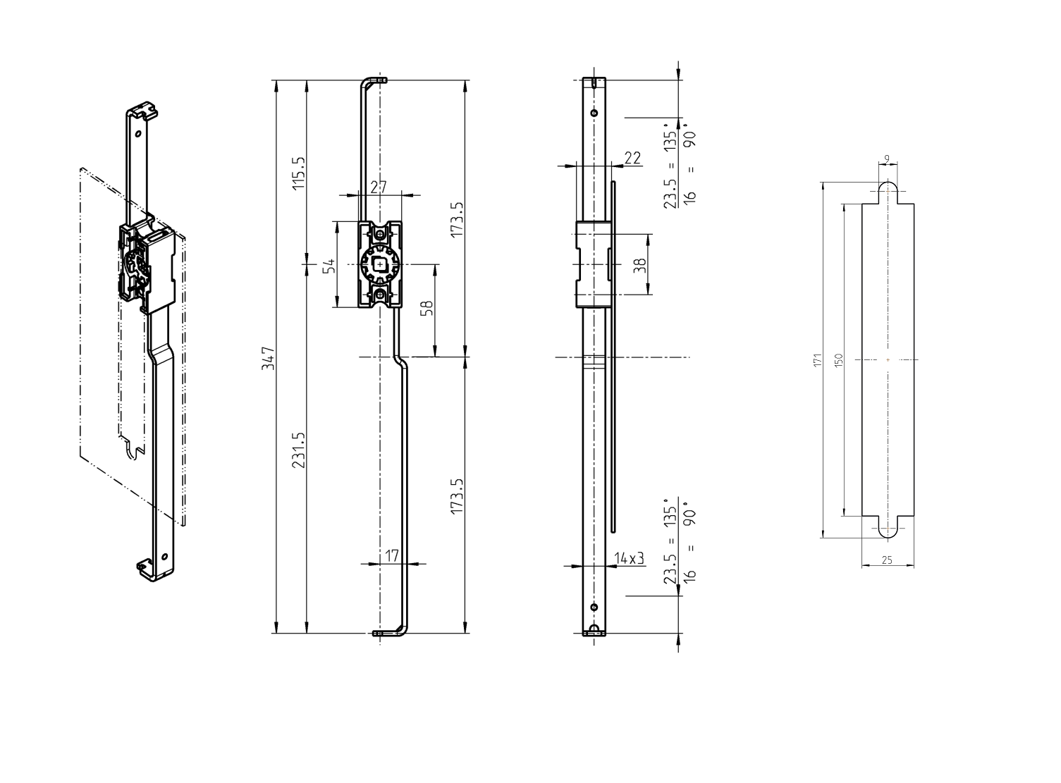 Rod control, die-cast zinc, L=54, B=27, H=22