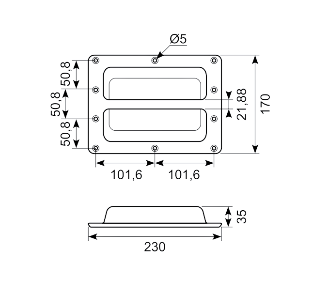 Flush Handles, screw mounting, polyurethane, H= 170mm, B= 230mm