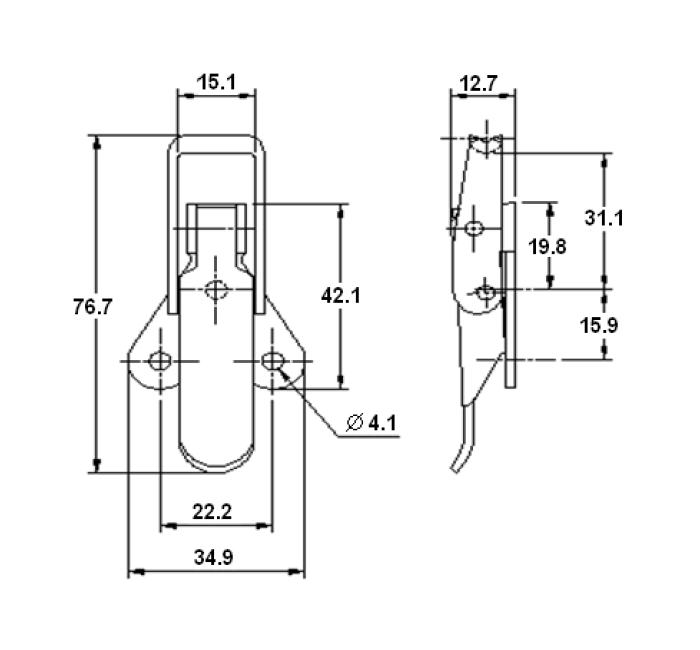 Toggle latch, stainless steel, L=76,7, B=34,9, H=12,7, not adjustable