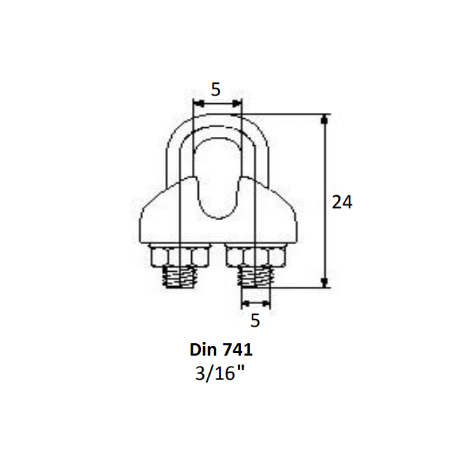 Wire rope clip, steel, M5 thread, for wire diameter = 5mm