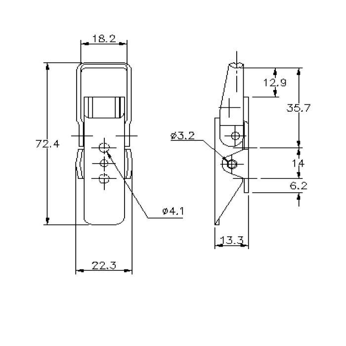 Toggle latch, stainless steel, L=72,4, B=22,3, H=13,3, not adjustable