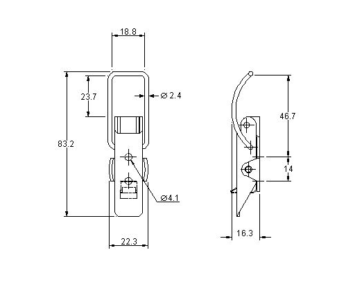 Toggle latch, stainless steel, L=83,2, B=23,6, H=16,3, not adjustable