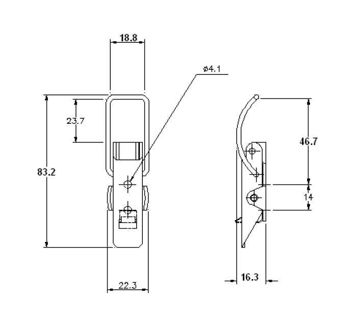 Toggle latch, stainless steel, L=83,2, B=22,3, H=16,3, not adjustable