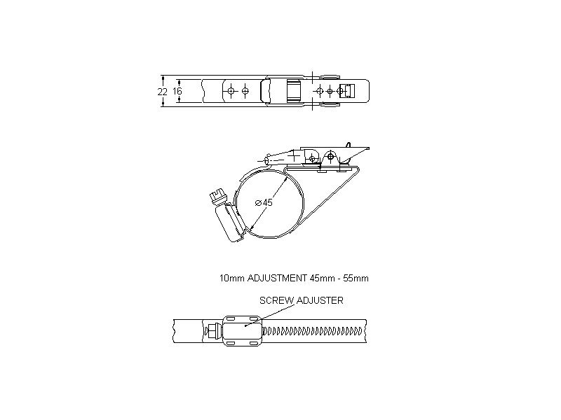 Complete hose clamp, stainless steel, Diameter range: 45-55mm