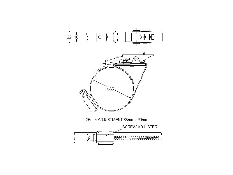 Complete hose clamp, stainless steel, Diameter range: 65-90mm