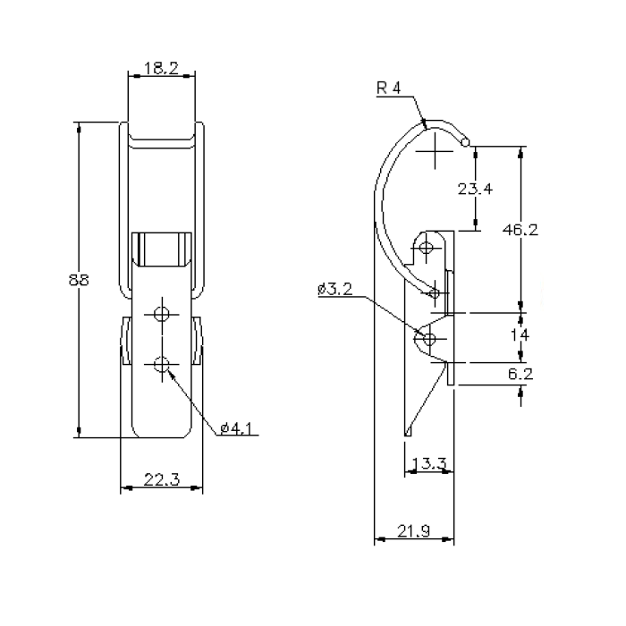 Toggle latch, stainless steel, L=88, B=22,3, H=21,9, not adjustable