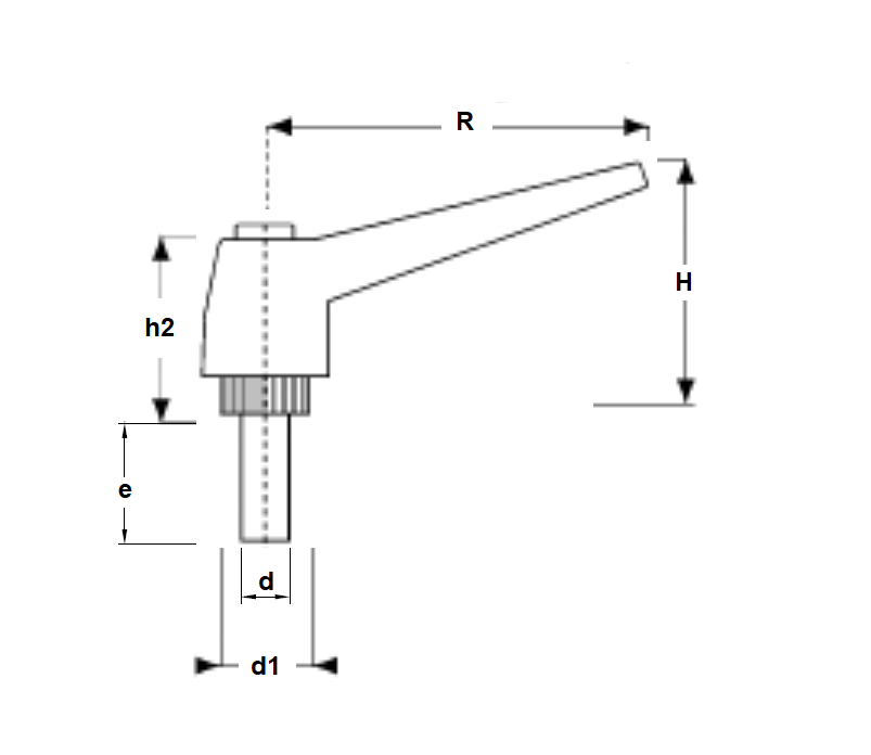 Clamping handle, glass fiber reinforced polyamide, male thread M6, L=mm, H=32mm