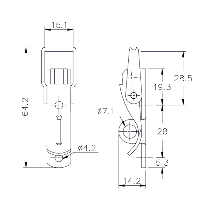 Toggle latch, stainless steel, L=64,2, B=18,5, H=14,2, not adjustable