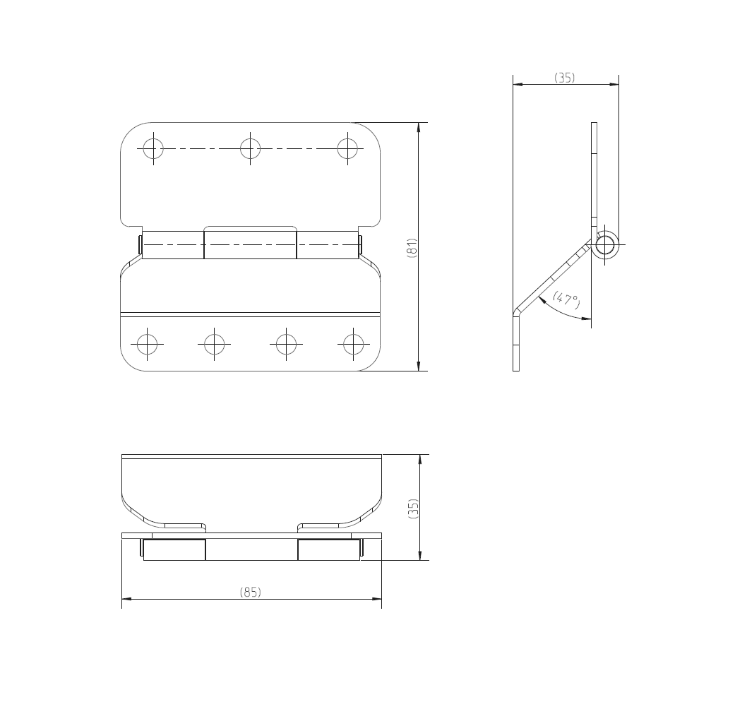 Butt hinge w/holes, acid proof stainless steel, L=85, B=81, T=2