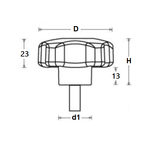 Star knob, polyamid, male thread M10, D=60 mm, H=34mm