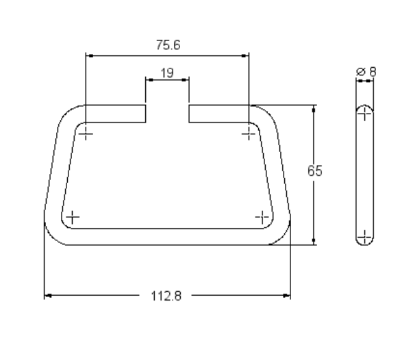 Handles, stainless steel, H= 65 mm, B= 112,8 mm, breakage load = 175 kg