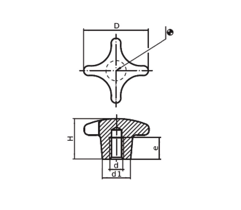 Star knob, stainless steel, female thread M8, D=40 mm, H=25mm