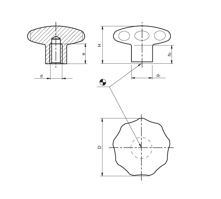 Star knob, stainless steel, female thread M6, D=40 mm, H=30,5mm