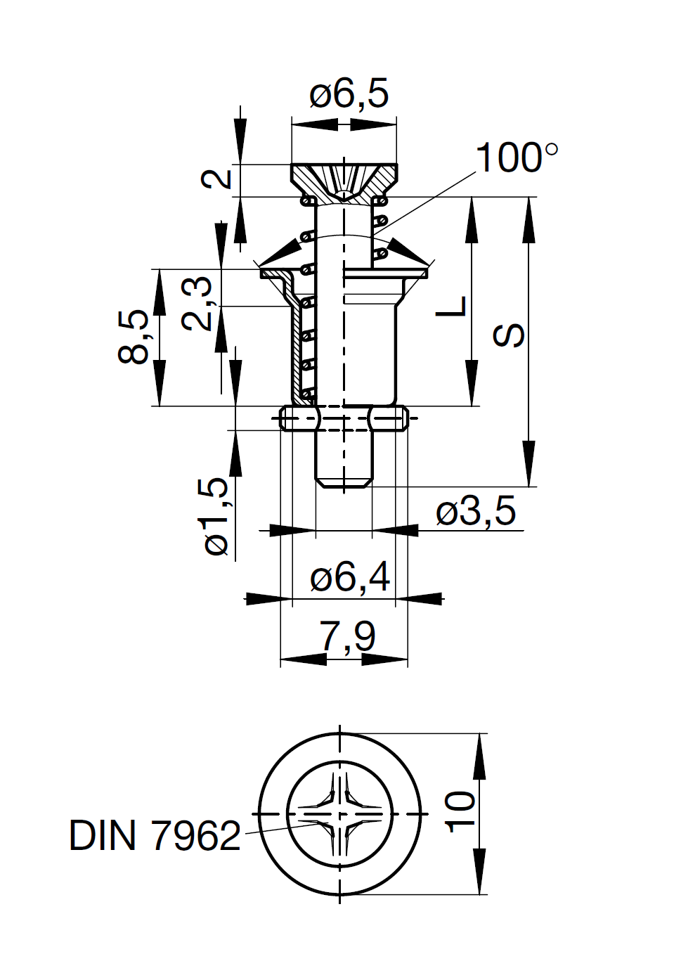 Locking bolt, steel, electro zinc plated surface, shaft length=17,2mm, clamping width=4,5-5,25mm