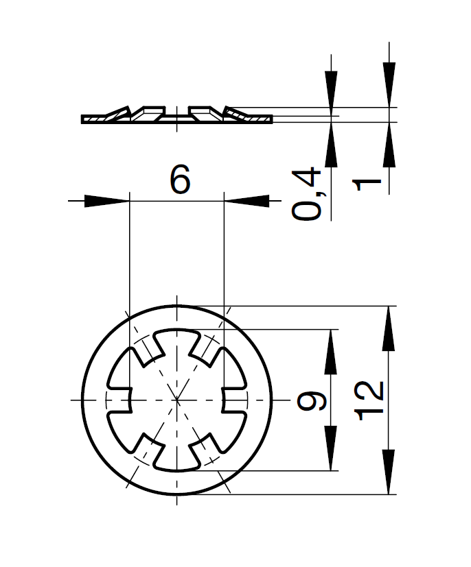 Retaining washer, steel, electro zinc plated surface, diameter=12, thickness= 0,4