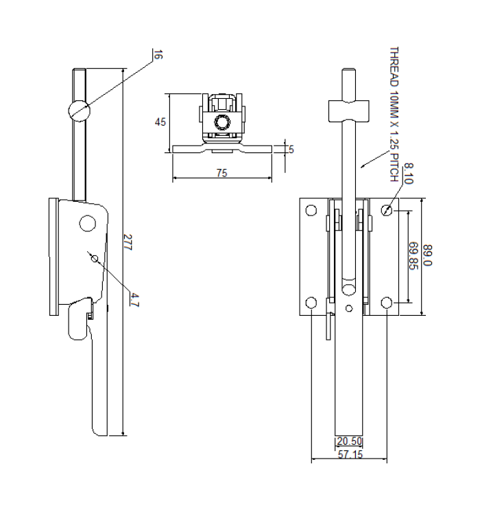 Toggle latch, steel, L=277, B=75, H=45, adjustable