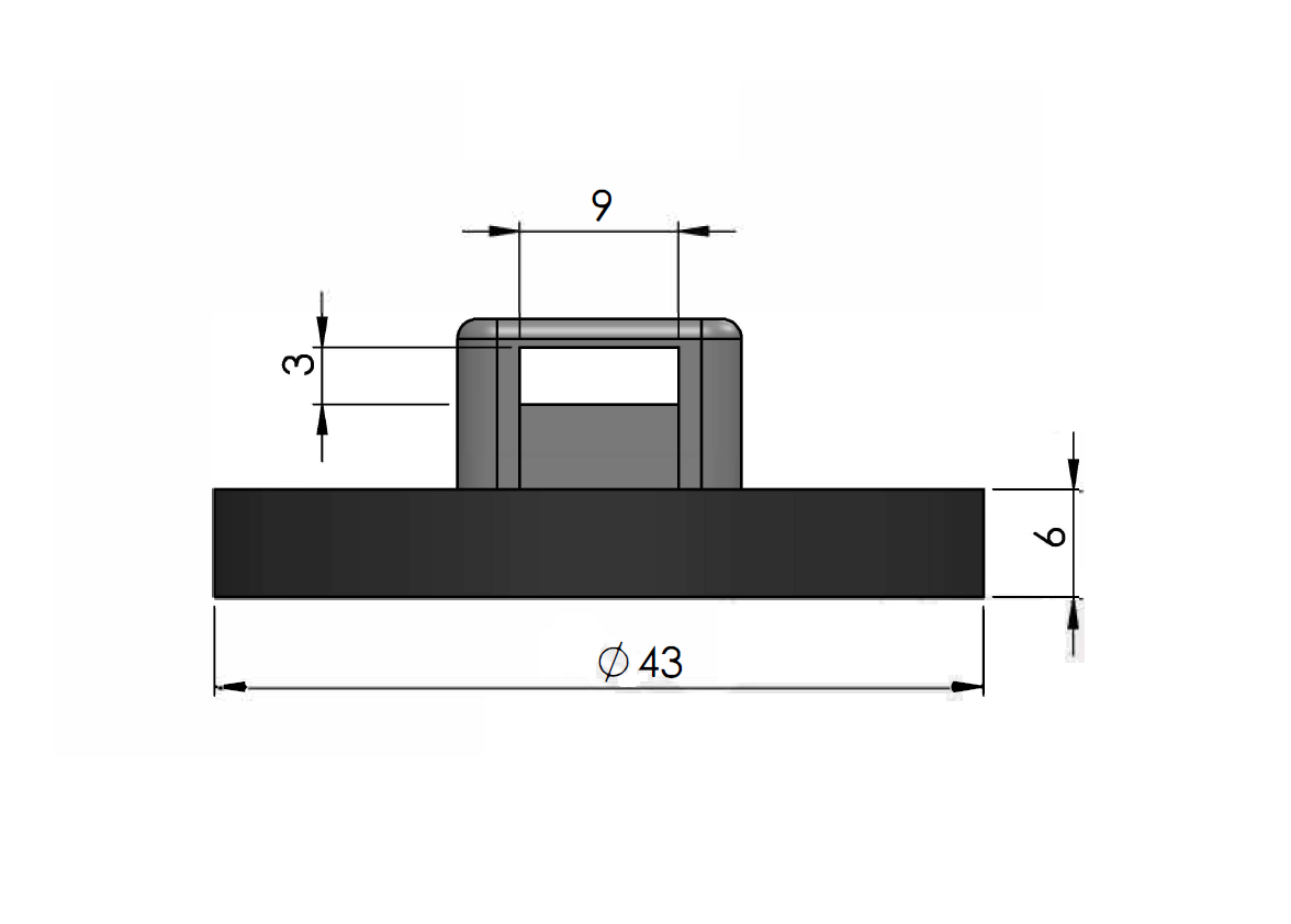 Rubber coated magnet, circular, , H=6mm , F=100N